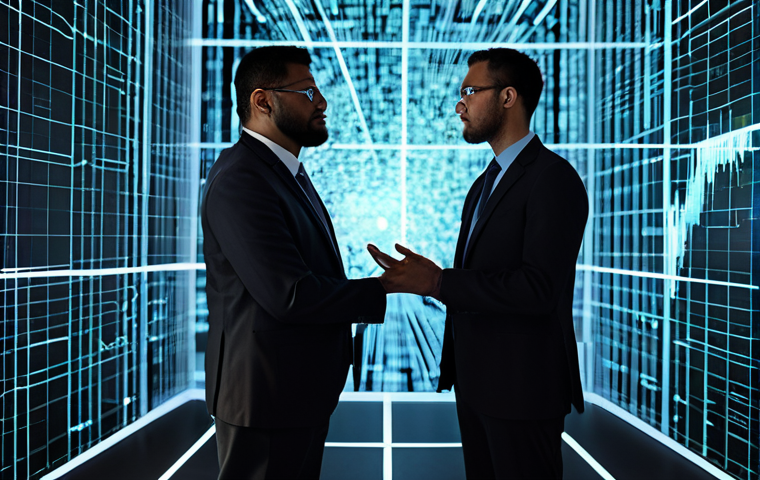 A diverse group of professional individuals, fully clothed in modest business attire, standing thoughtfully within a modern, illuminated data visualization environment. Subtle, abstract glowing lines and data flows are visible, with some patterns appearing subtly misaligned, symbolizing algorithmic bias and exclusion. The individuals are observing a transparent interface displaying complex, but visually clean, data, conveying a sense of ethical consideration. The scene is brightly lit, emphasizing clarity and critical thought. Safe for work, appropriate content, fully clothed, professional, perfect anatomy, correct proportions, natural pose, well-formed hands, proper finger count, natural body proportions, high quality, professional photography.